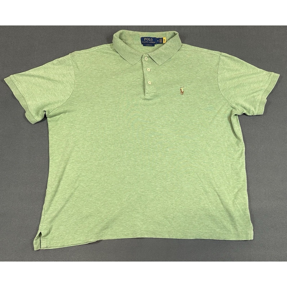 Polo Ralph Lauren Polo Shirt Mens Medium Classic Fit Green Cotton Flesh Pony